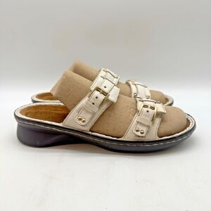 Naot White Leather Slides Women's 37 Studded Buckle Double Strap Comfort Sandals